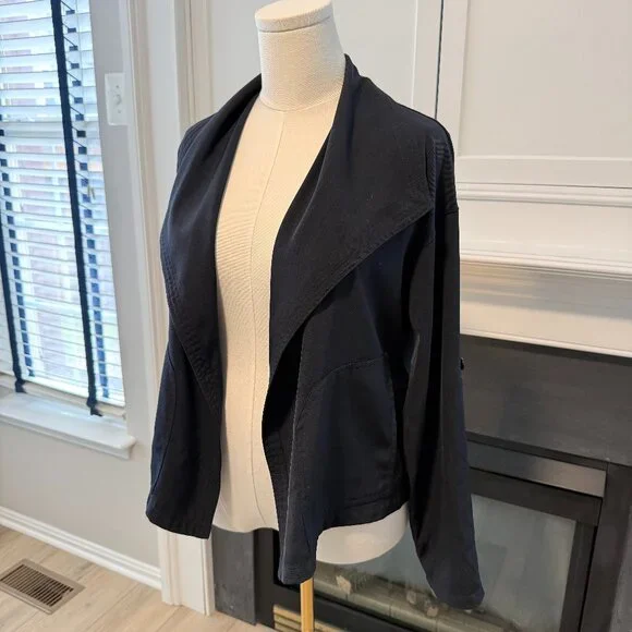 🔵 Navy Open Front Drape Jacket | Max Studio London | Size S - Picture 1 of 11